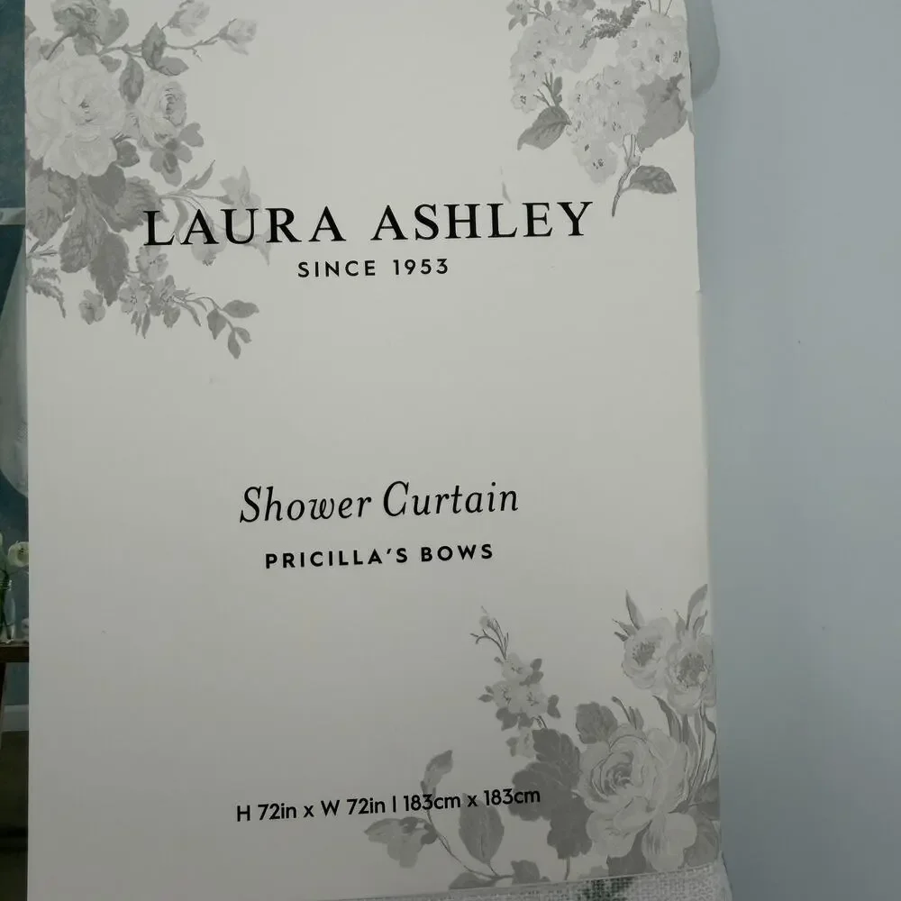 Laura Ashley Pricilla's Bows Shower Curtain Floral Cottagecore Blue White 72x72